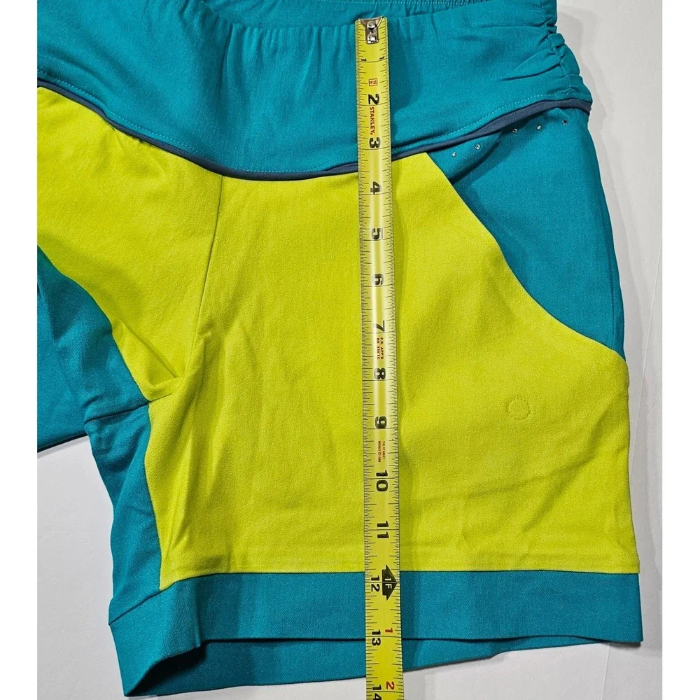 Swingdish‎ Womens Teal Lime Green Colorblock Golf Athletic Shorts HO01-2 Small